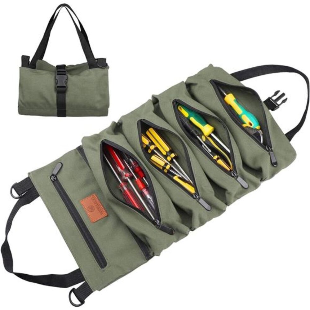 Tool Roll Up Pouch, Tool Roll, 16OZ Canvas Multi-Purpose Wrench Roll Up Bag